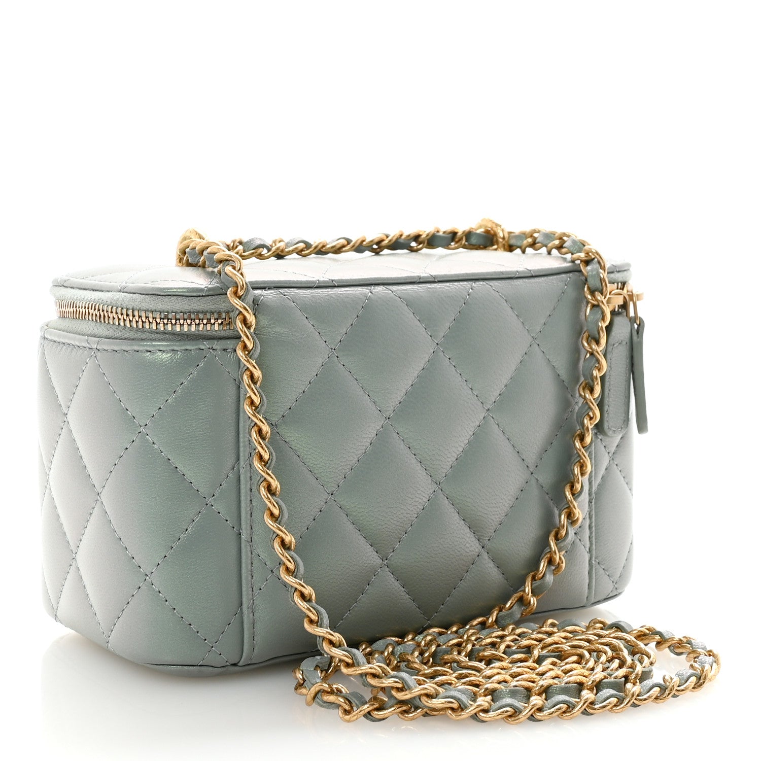 Chanel Metallic Lambskin Quilted Small CC Vanity Case With Chain Grey 3 of 11