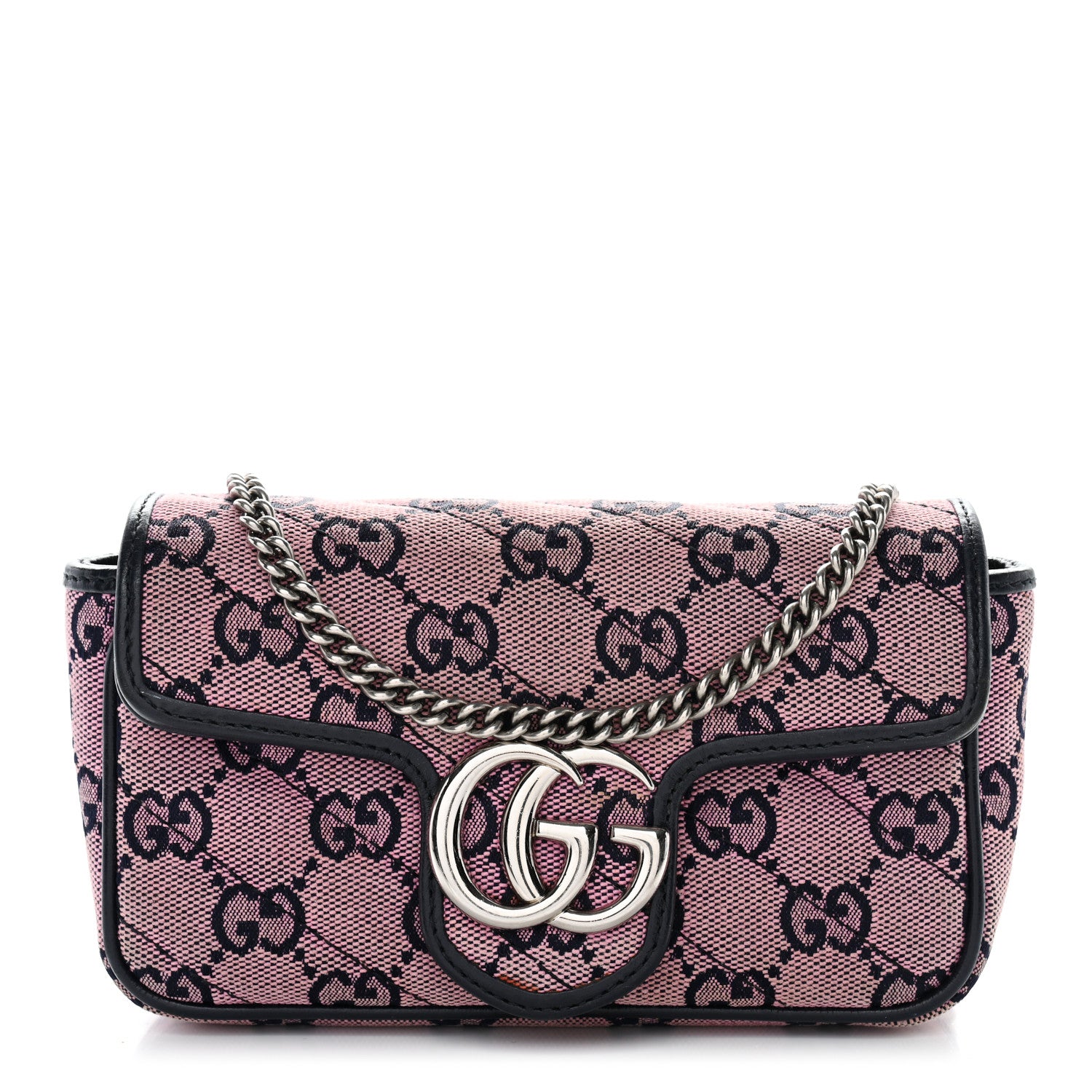 Gucci Monogram Multicolor Matelasse Diagonal Super Mini GG Marmont Shoulder Bag Pink Blue 1 of 15