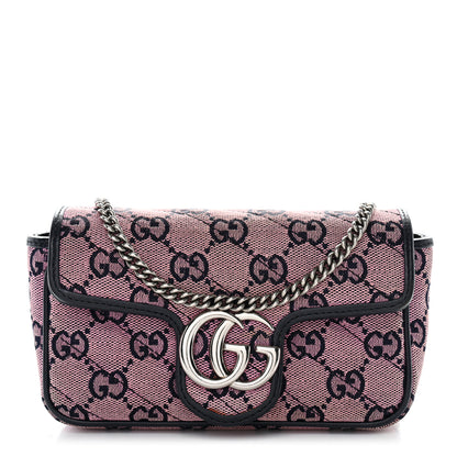 Gucci Monogram Multicolor Matelasse Diagonal Super Mini GG Marmont Shoulder Bag Pink Blue 1 of 15