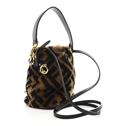 Fendi Shearling Vitello Dolce F is Fendi Macro FF 1974 Mini Mon Tresor Bucket Bag Tobacco Black 3 of 10