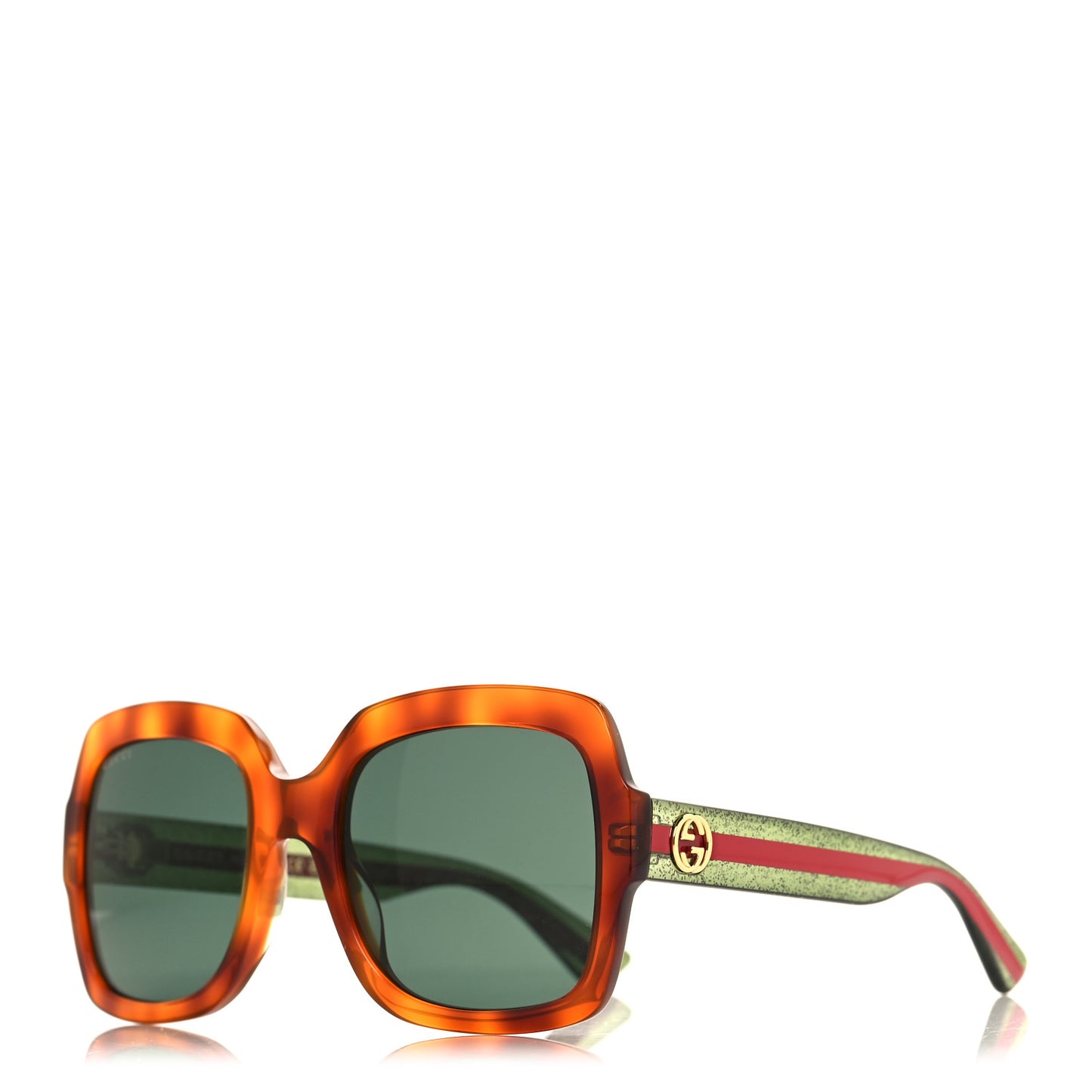 Acetate Square Frame Web Glitter Sunglasses GG0036SN Havana