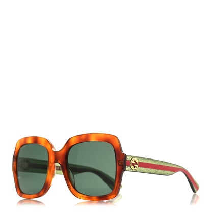 Gucci Acetate Square Frame Web Glitter Sunglasses GG0036SN Havana 1 of 7