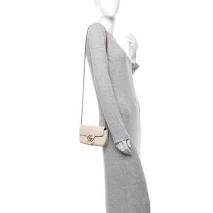 Gucci Calfskin Matelasse Super Mini GG Marmont Shoulder Bag White 2 of 12