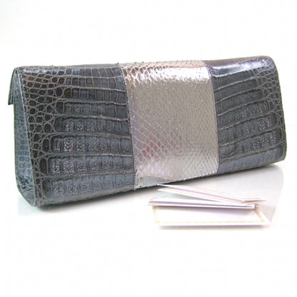 Nancy Gonzalez Crocodile Envelope Clutch Silver 2 of 8