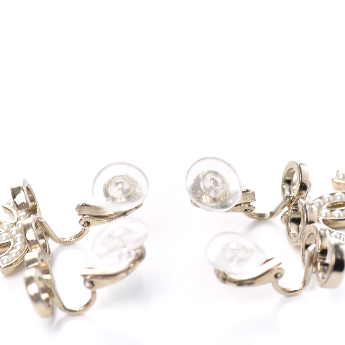 Metal Pearl CC Coco Climber Clip On Earrings Gold