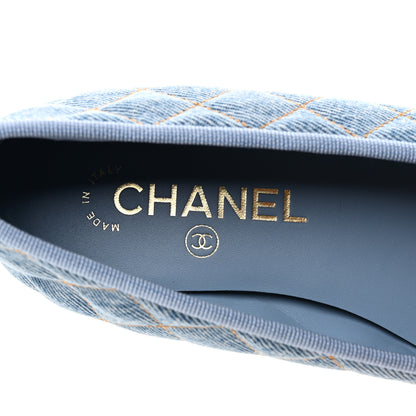 Chanel Denim Quilted CC Cap Toe Ballerina Flats 36.5 Light Blue 8 of 10