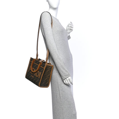 Fendi Fabric Jacquard FF 1974 Logo Small Fendi Sunshine Shopper Tote Tobacco Moro Sand 2 of 9