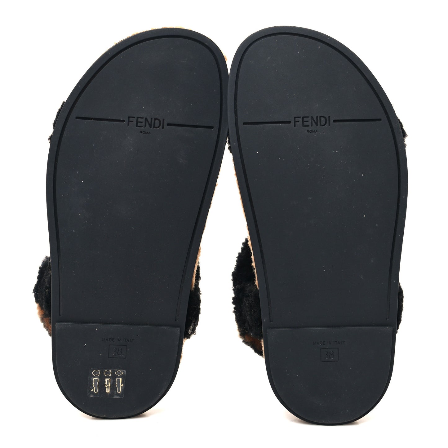 Shearling FF Fendi Feel Sandals 38 Tobacco Black
