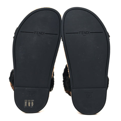 Fendi Shearling FF Fendi Feel Sandals 38 Tobacco Black 5 of 9
