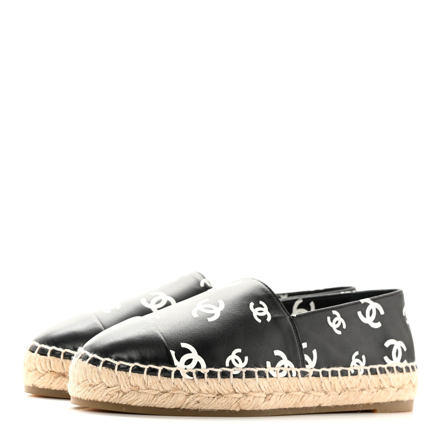 Chanel Lambskin Printed CC Espadrilles 36 Black White 3 of 11