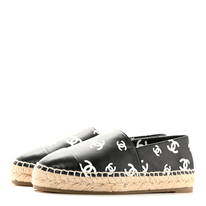 Chanel Lambskin Printed CC Espadrilles 36 Black White 3 of 11
