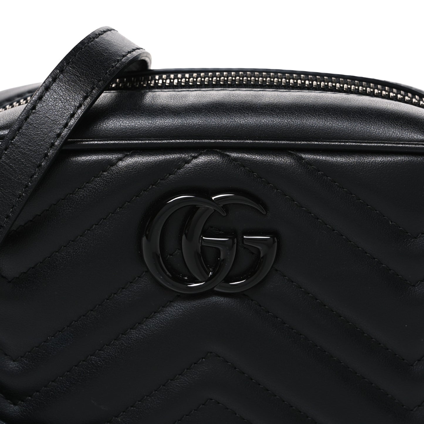 Calfskin Matelasse Monochrome Mini GG Marmont Chain Shoulder Bag Black