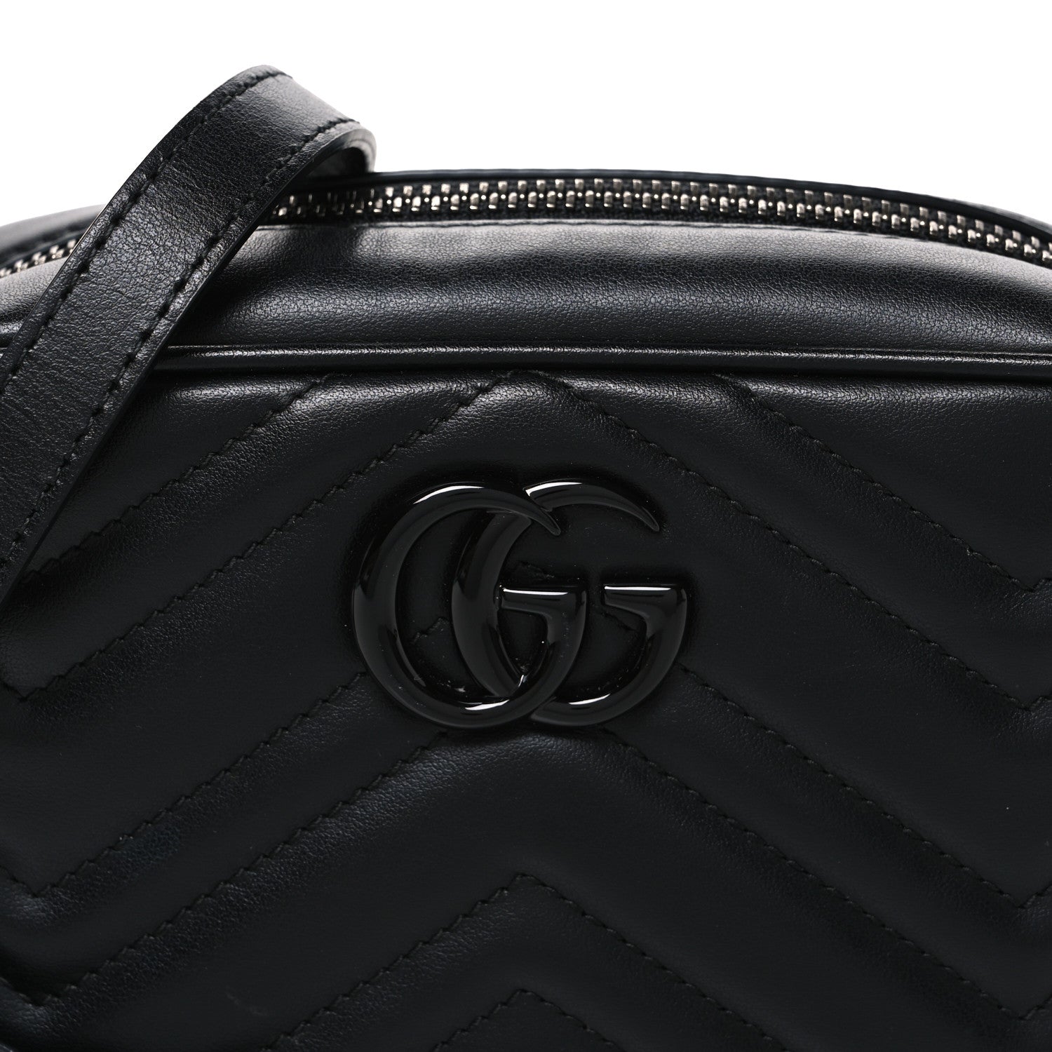 Gucci Calfskin Matelasse Monochrome Mini GG Marmont Chain Shoulder Bag Black 8 of 11