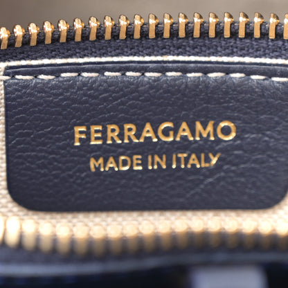 Salvatore Ferragamo Raffia Medium The Studio Box Bag Midnight 8 of 12