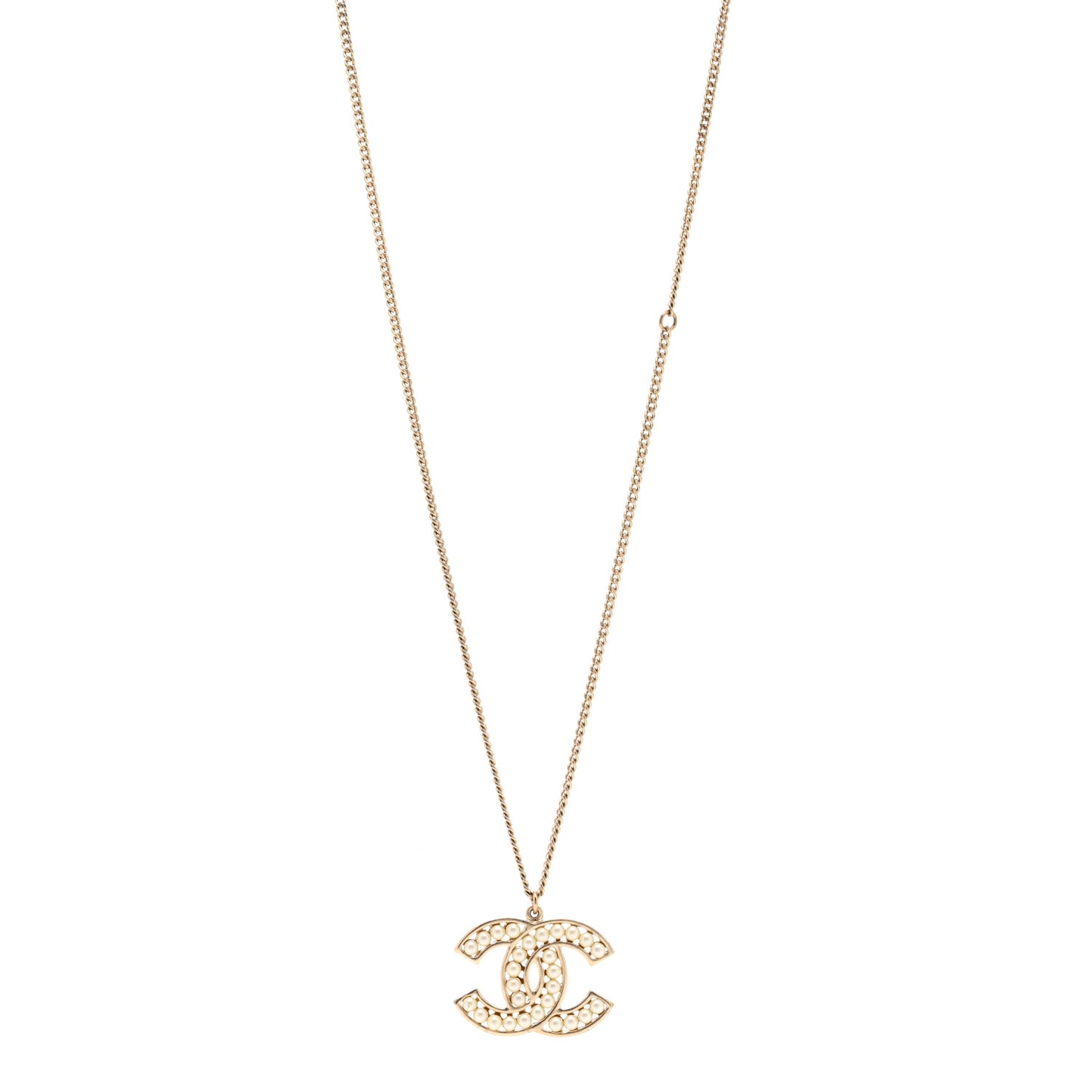 Pearl CC Pendant Necklace Light Gold
