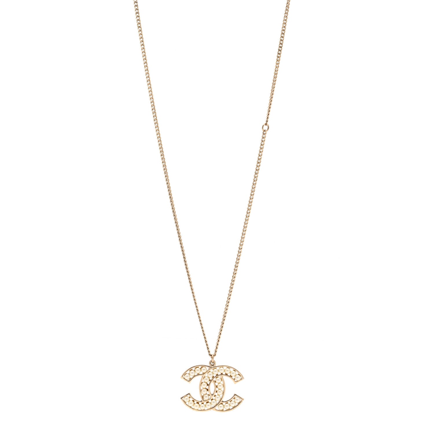 Chanel Pearl CC Pendant Necklace Light Gold 1 of 6