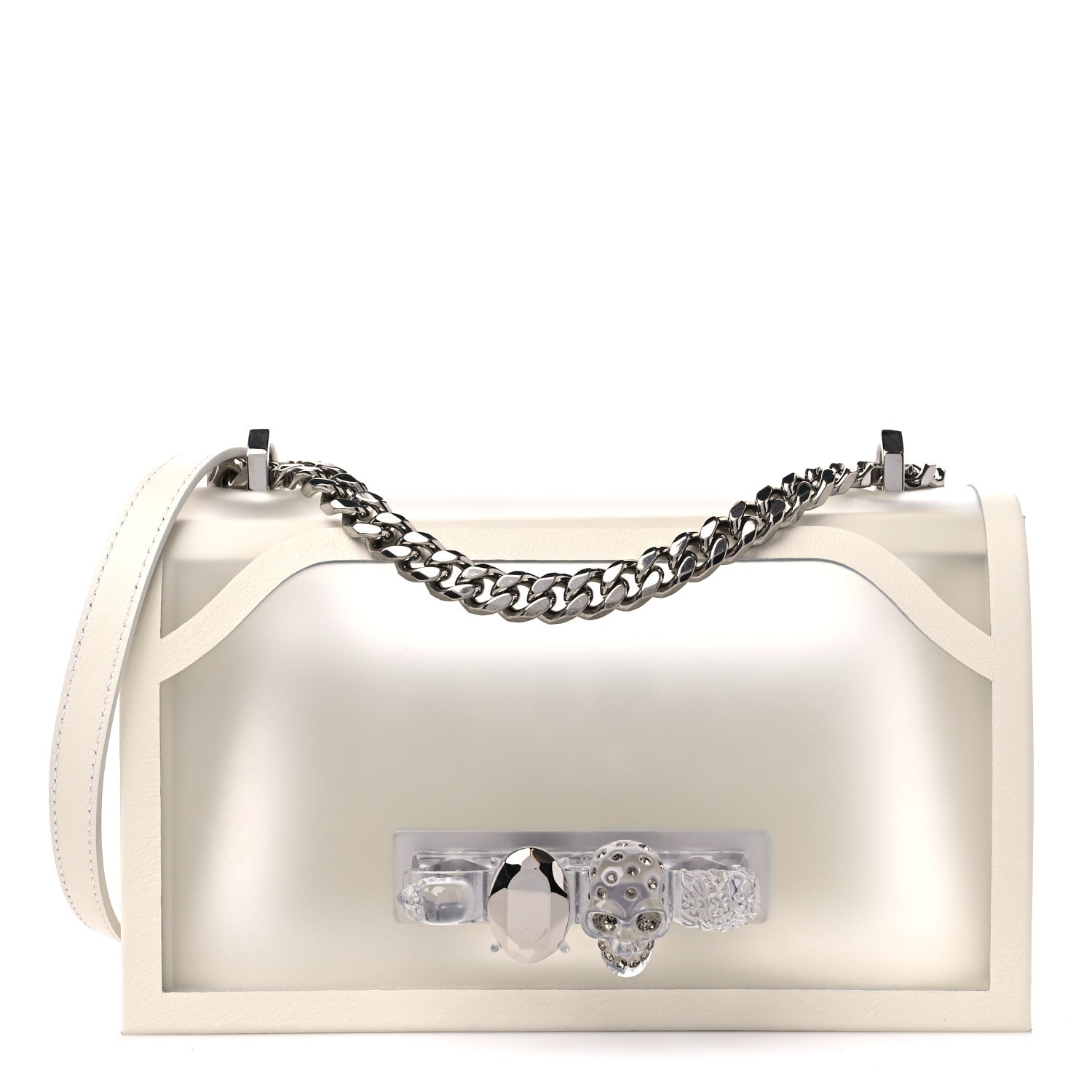 Alexander McQueen Polyurethane Calfskin Transparent Jeweled Knuckle Satchel Clear White 1 of 10