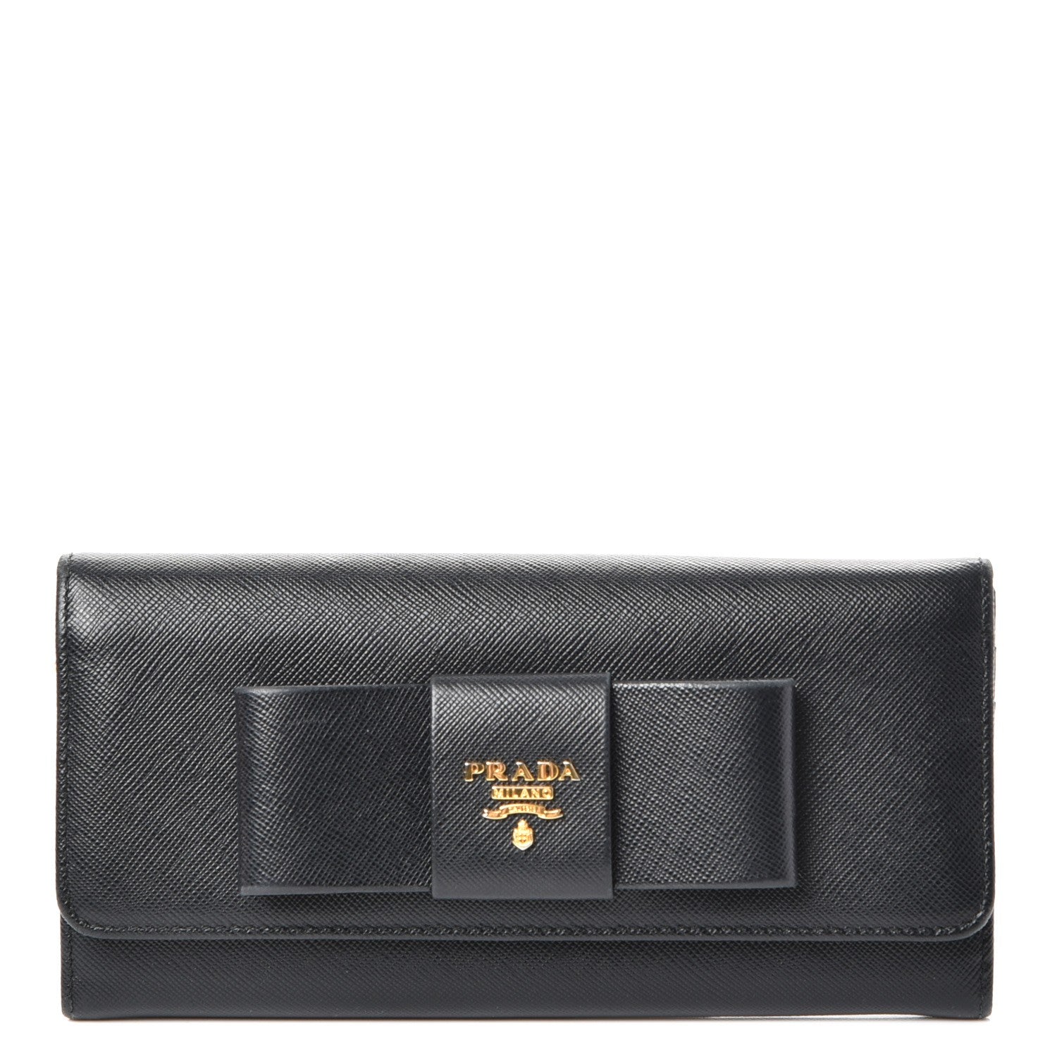 Prada Saffiano Bow Continental Wallet Nero Black 1 of 13