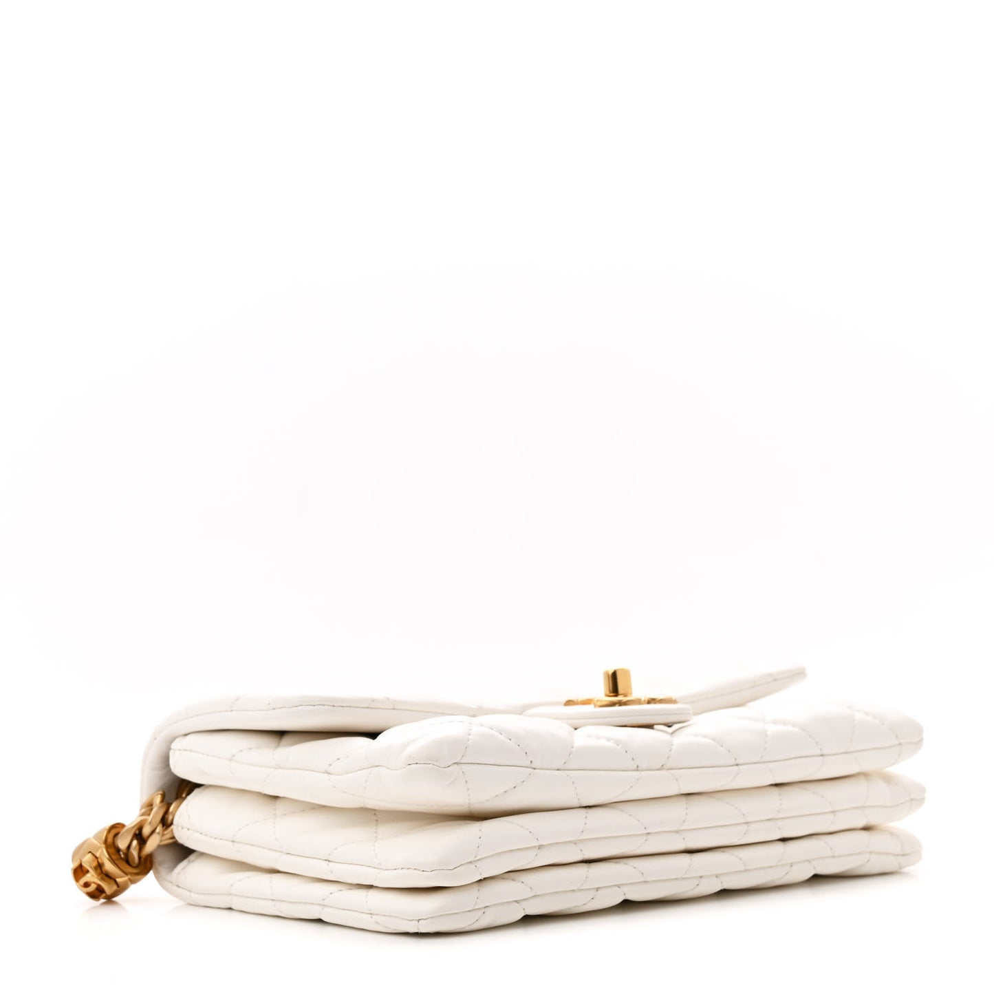 Lambskin Quilted Small Pillow Crush Flap White