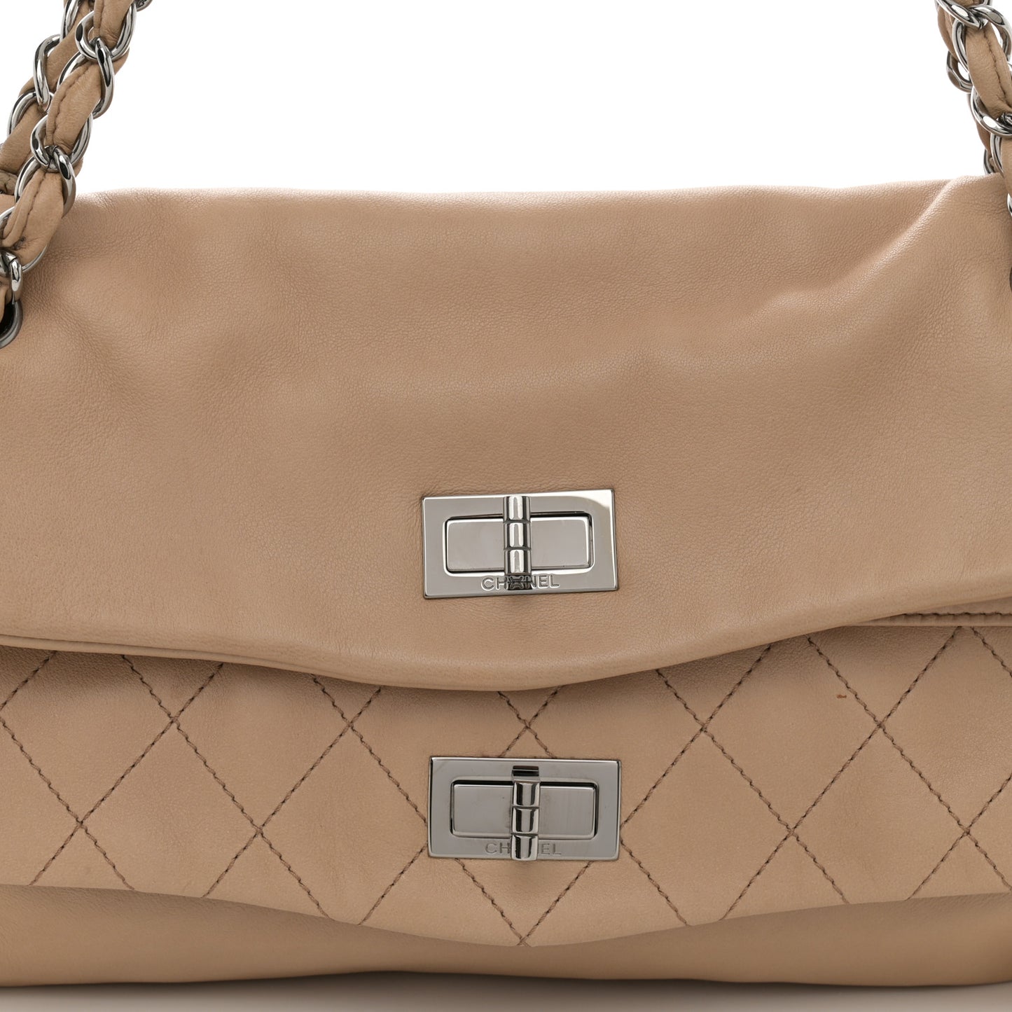 Lambskin Quilted Large Mademoiselle Double Flap Light Brown