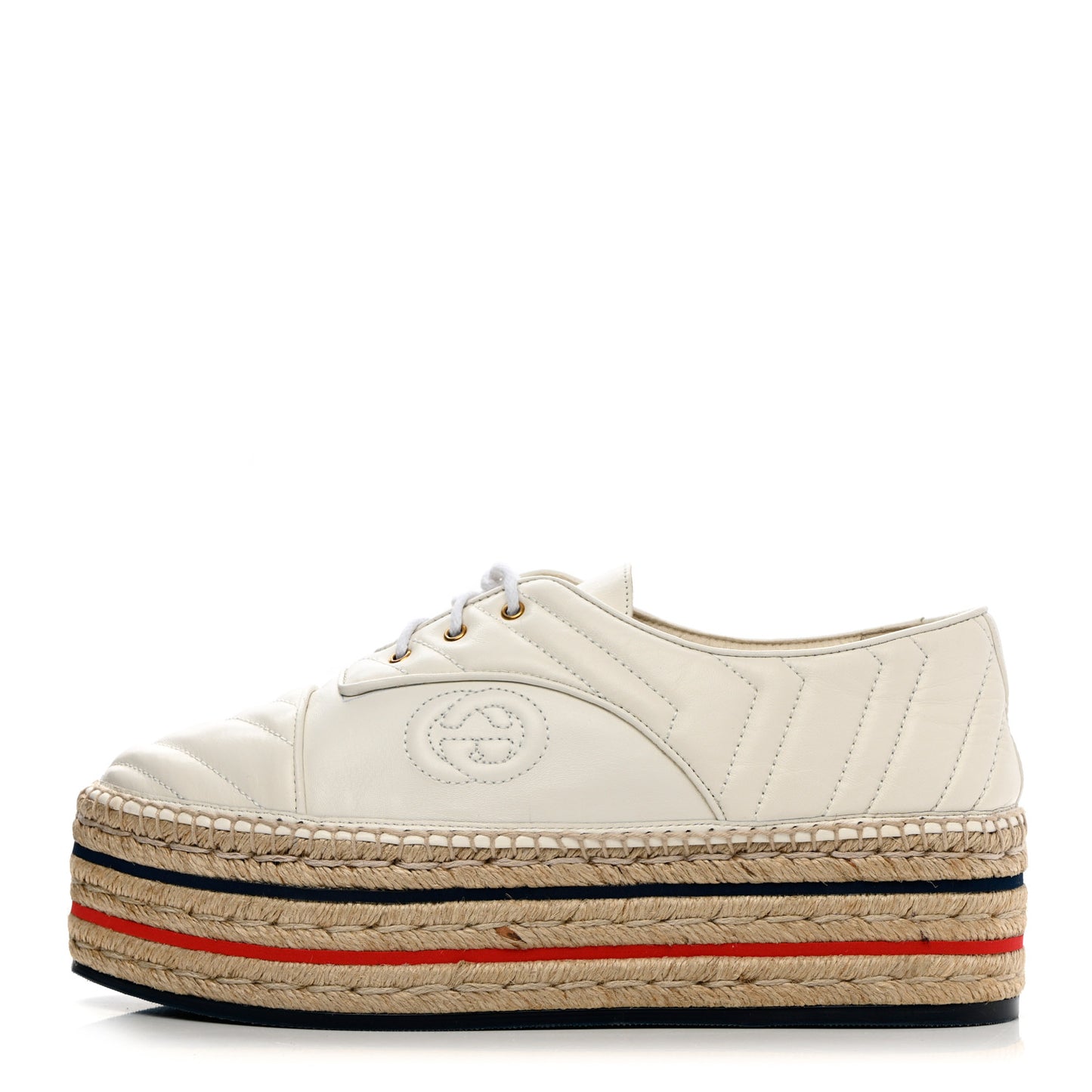 Nappa Matelasse GG Pilar Flatform Lace-Up Espadrilles 41 Great White