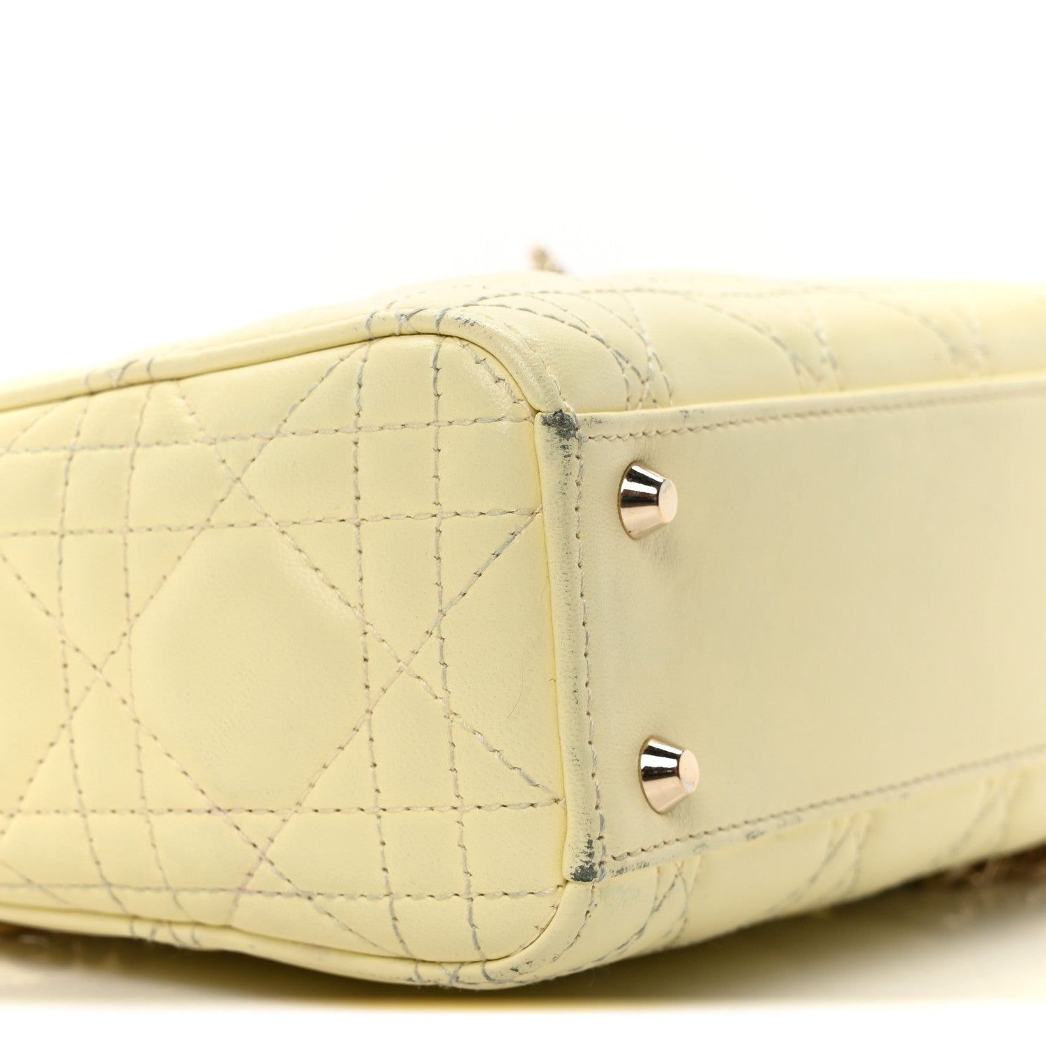 Christian Dior Lambskin Cannage Mini Lady Dior Soft Yellow 9 of 10