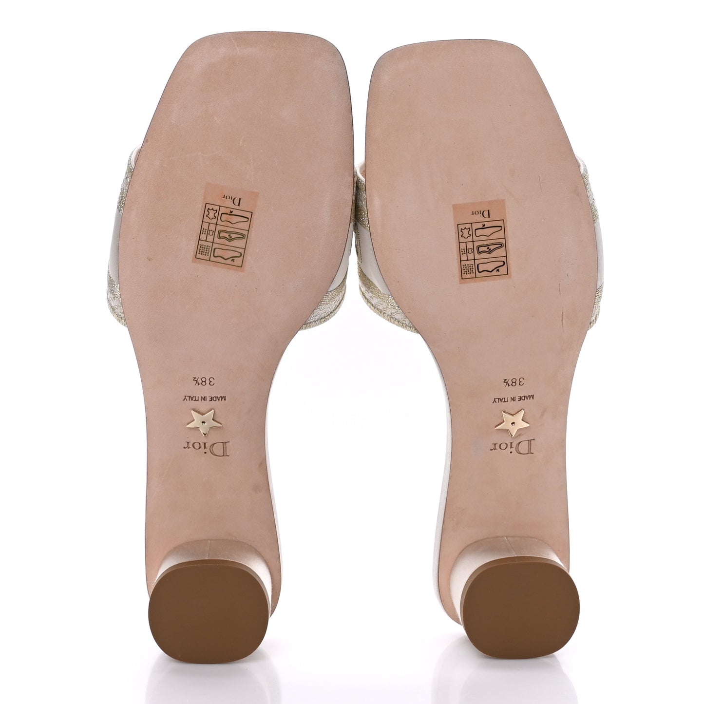 Metallic Satin Embroidered Dway 35mm Slide Sandals 38.5 Pale Gold