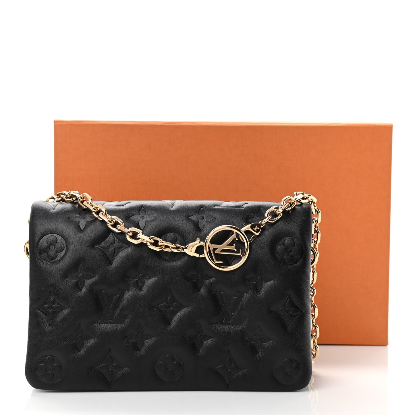 Lambskin Embossed Monogram Pochette Coussin Black