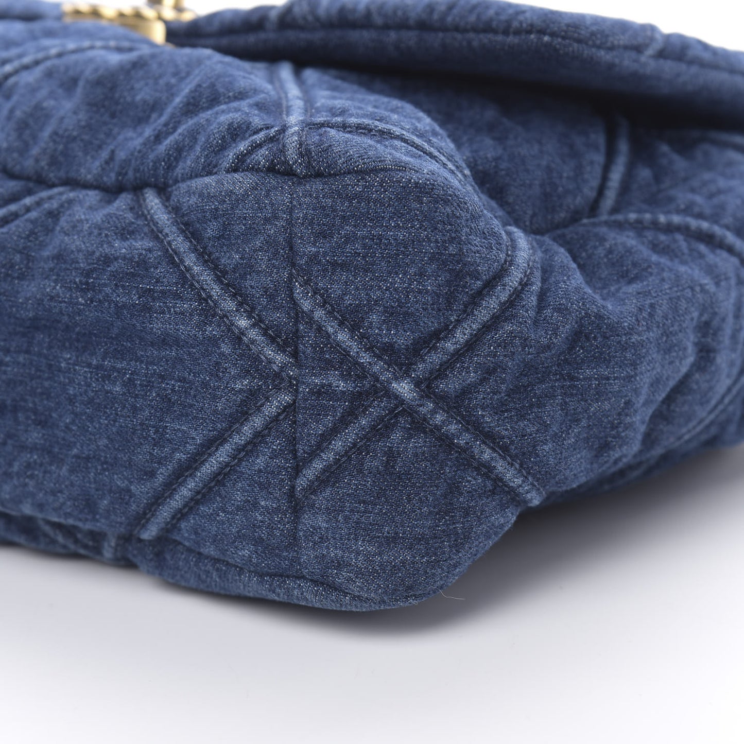 Denim Quilted Large 19 Flap Blue