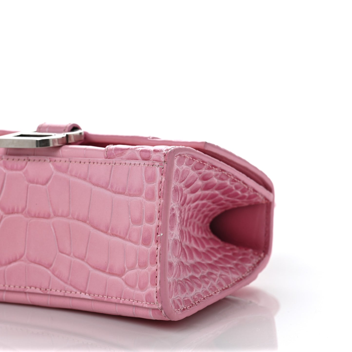 Shiny Calfskin Crocodile Embossed Hourglass Top Handle Bag XS Pink