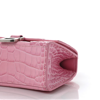 Balenciaga Shiny Calfskin Crocodile Embossed Hourglass Top Handle Bag XS Pink 6 of 8