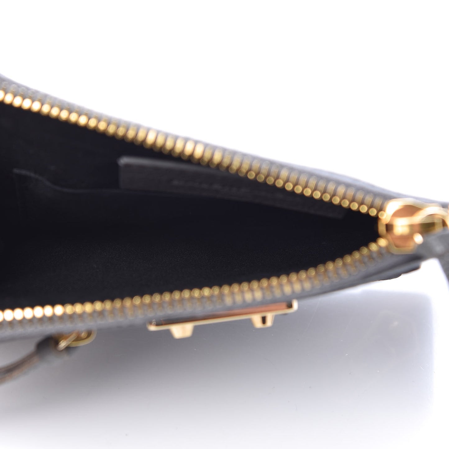 Chevre Agneau Arena Gold Metallic Edge Hardware Mini Pouch Gris Acier