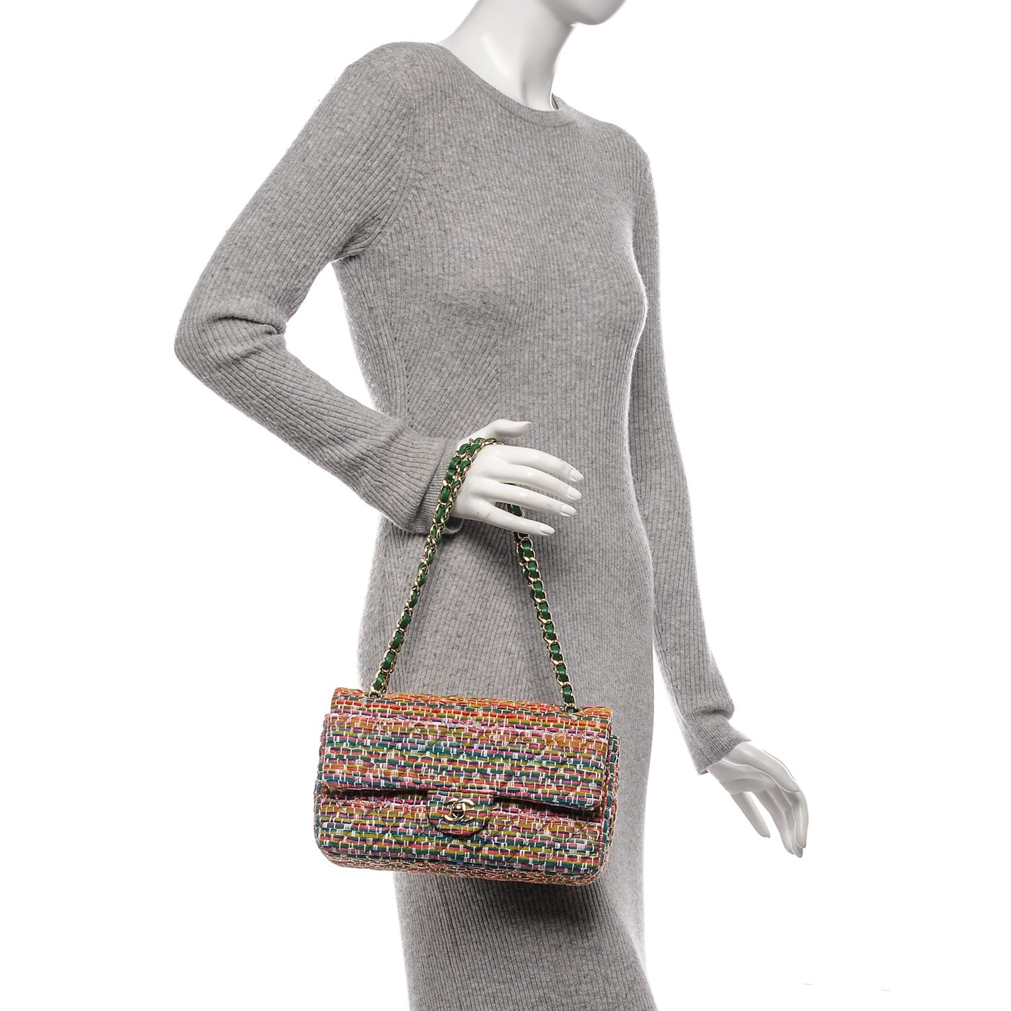Tweed Quilted Medium Double Flap Multicolor