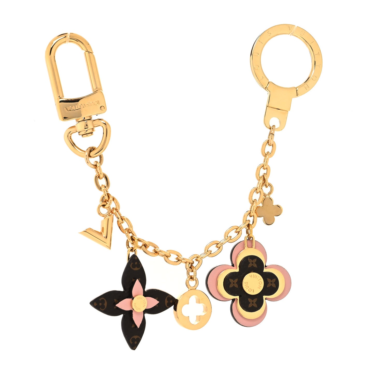Brass Monogram Blooming Flowers Bag Charm Key Holder Rose Ballerine