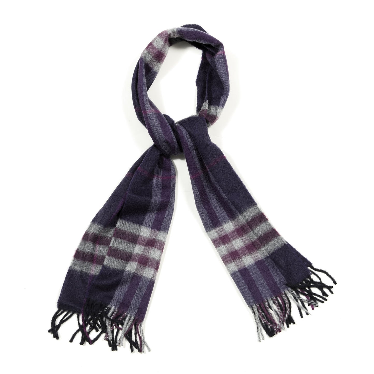 Cashmere Giant Check Fringe Scarf Purple