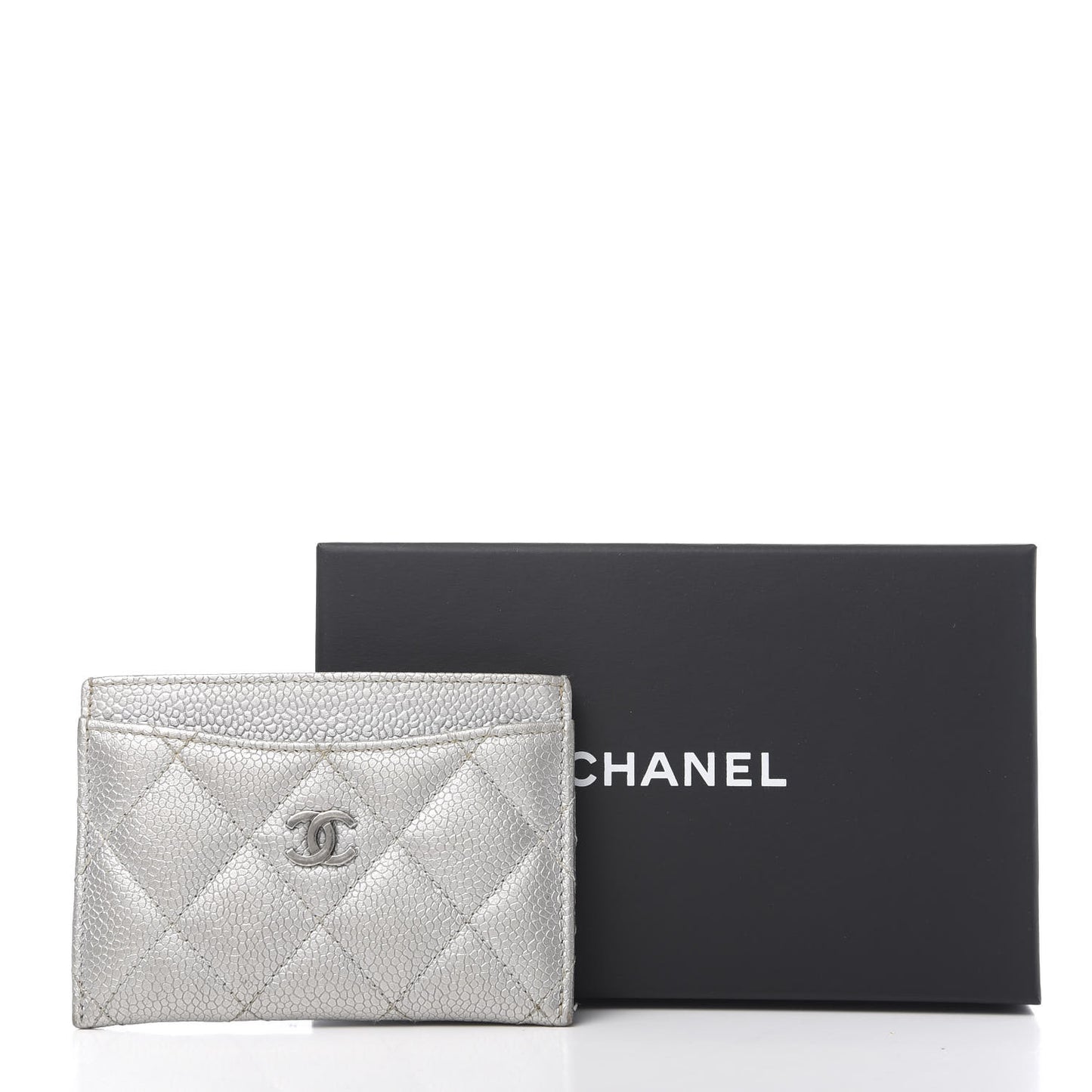 Metallic Caviar Quilted Card Holder Silver