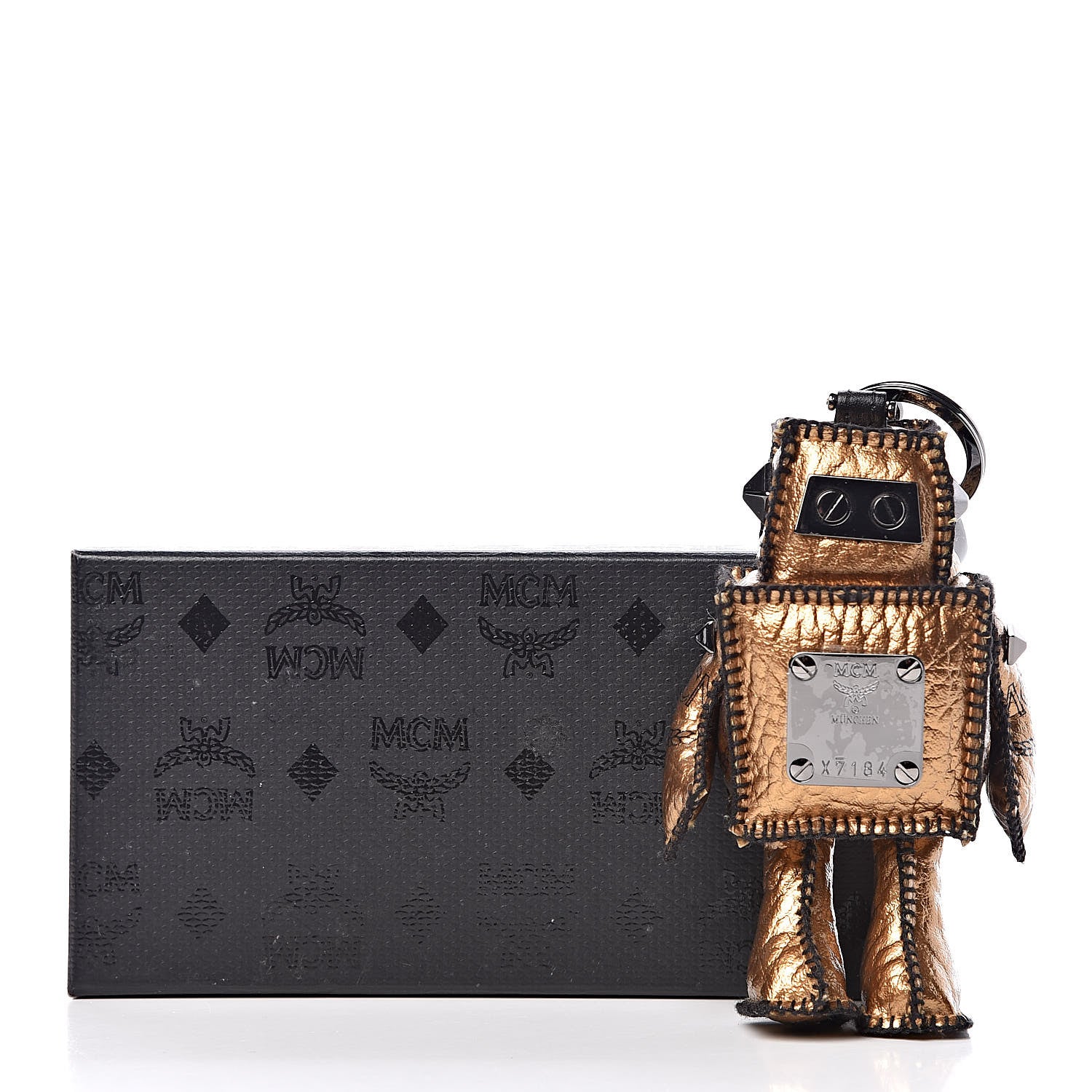 MCM Metallic Visetos Robot Key Ring Bag Charm Gold 4 of 4