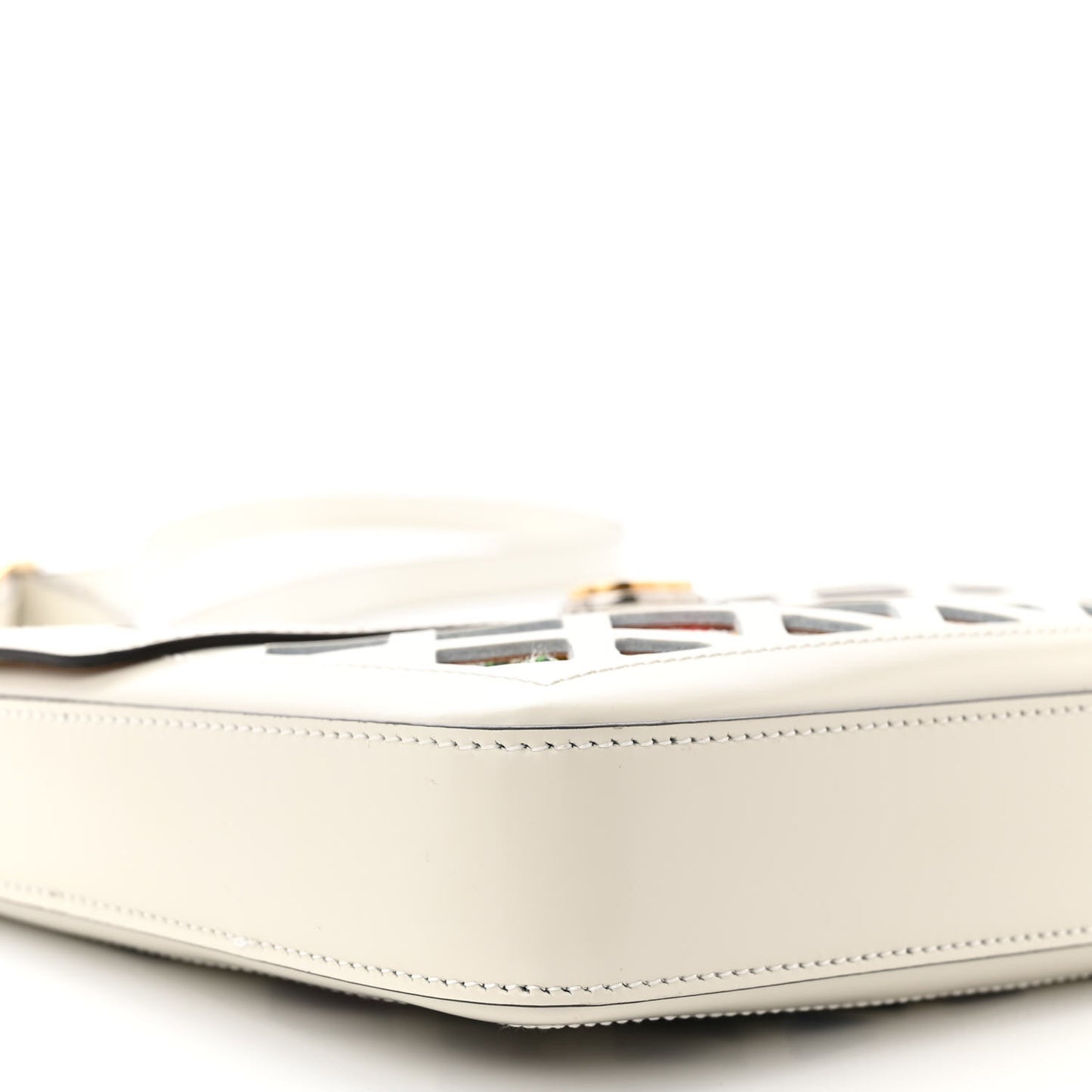 Canvas Flora Floral Calfskin Medium Cutout Shoulder Bag White Multicolor