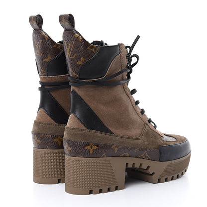 Louis Vuitton Suede Calfskin Monogram Laureate Platform Desert Boots 39 Taupe 4 of 9