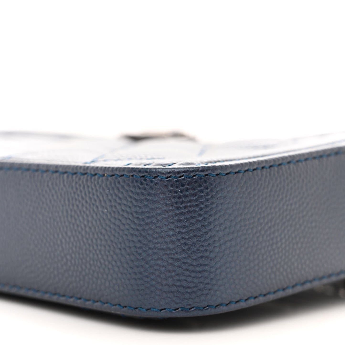 Metallic Caviar Quilted Small Boy Clutch With Chain Navy