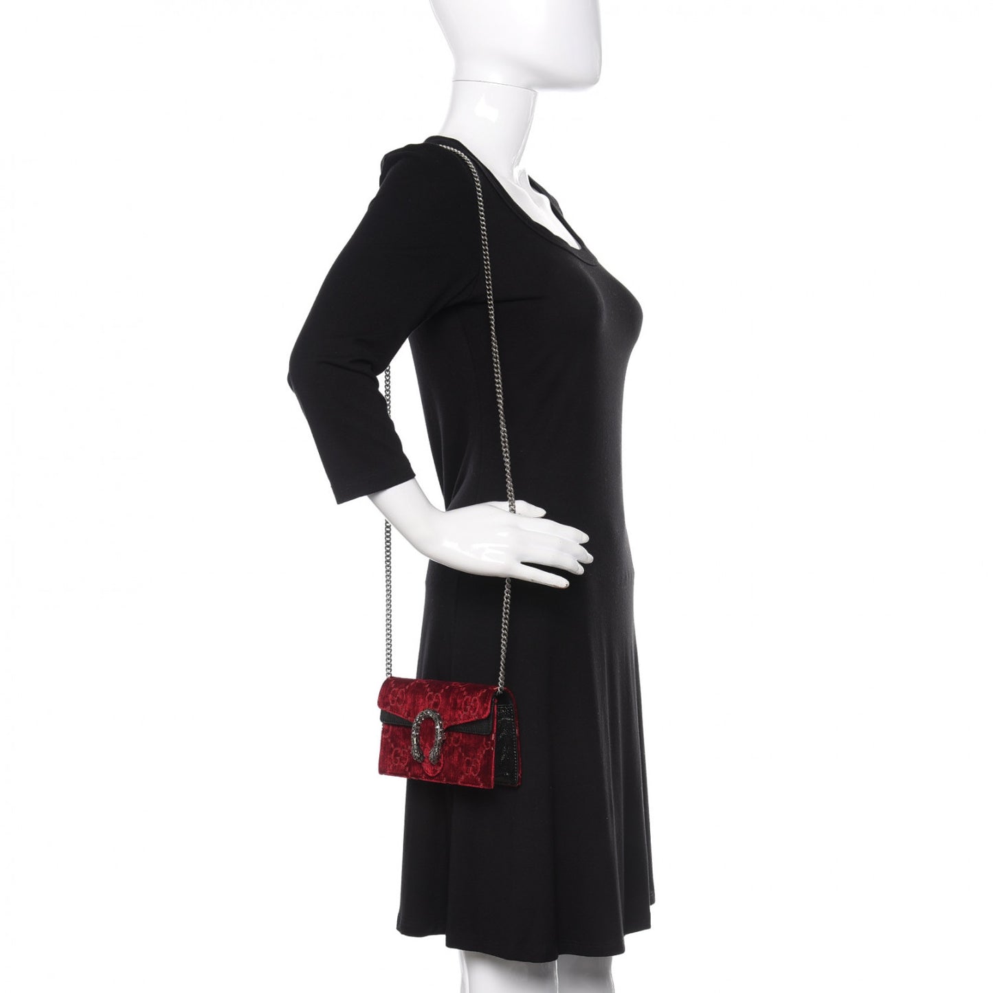 Velvet GG Monogram Super Mini Dionysus Shoulder Bag Red Cipria Black