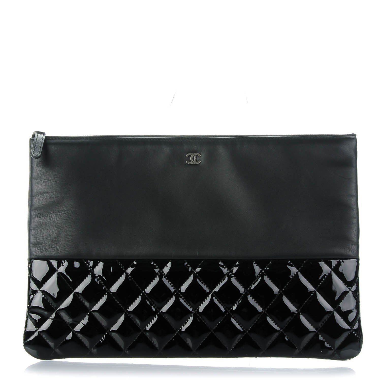 Chanel Lambskin Patent Quilted Large Cosmetic Case Black 1 of 7