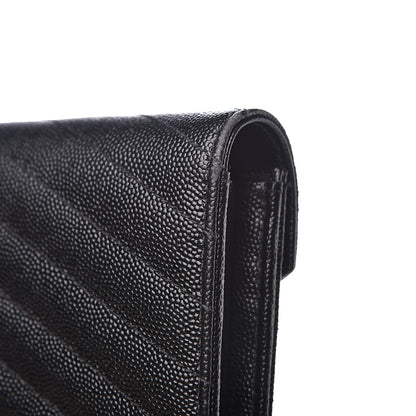 Saint Laurent Grain De Poudre Matelasse Chevron Monogram Flap Wallet Black 7 of 12