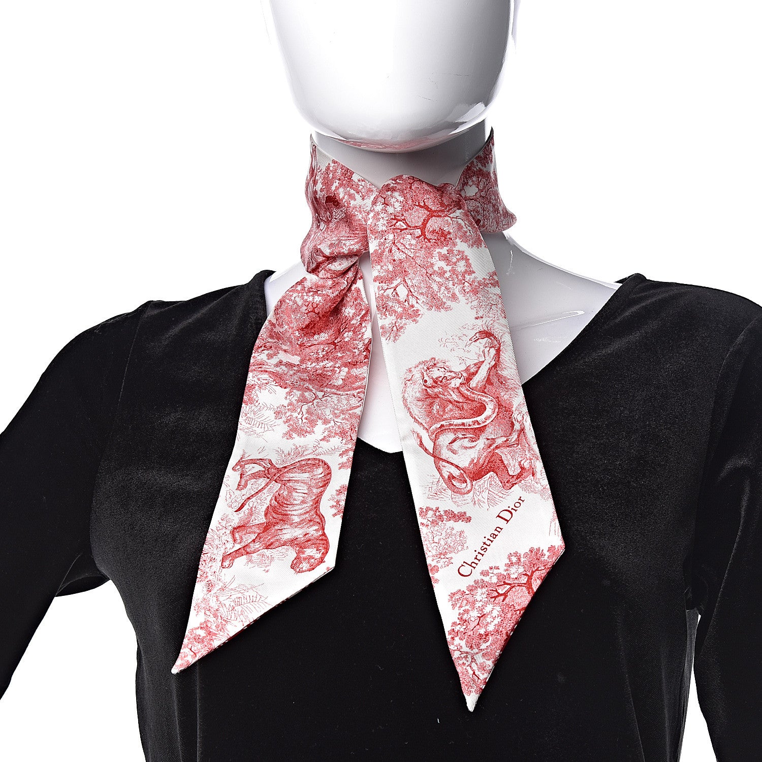 Christian Dior Silk Toile De Jouy Mitzah Scarf Red 2 of 4