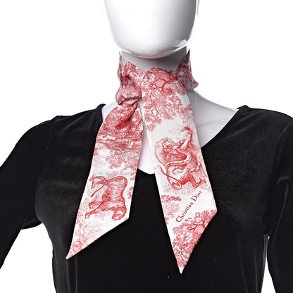 Christian Dior Silk Toile De Jouy Mitzah Scarf Red 2 of 4