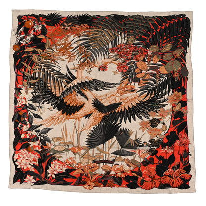 Hermes Cashmere Silk Flamingo Party Shawl 140 Naturel Corail Black 1 of 3