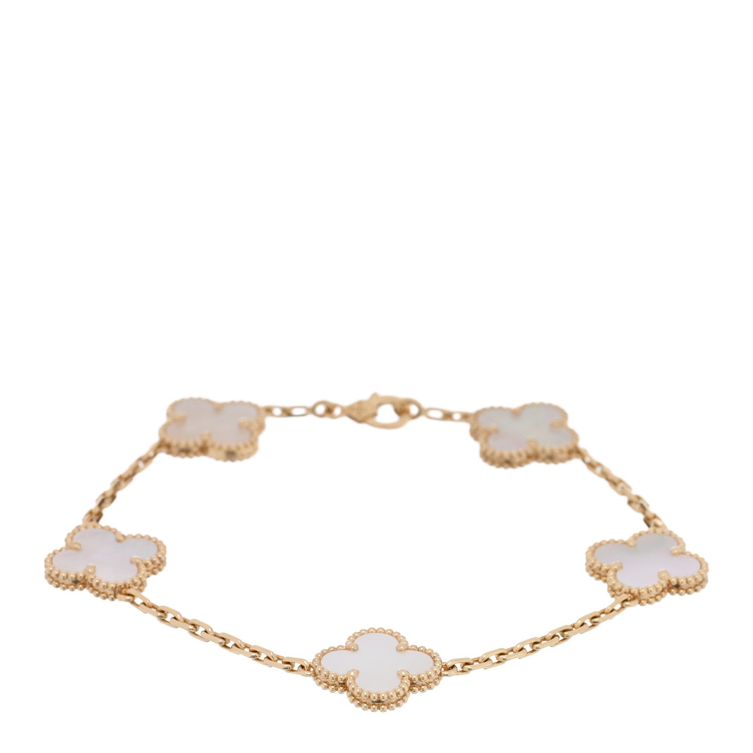 Van Cleef & Arpels 18K Yellow Gold Mother of Pearl 5 Motifs Vintage Alhambra Bracelet 1 of 4