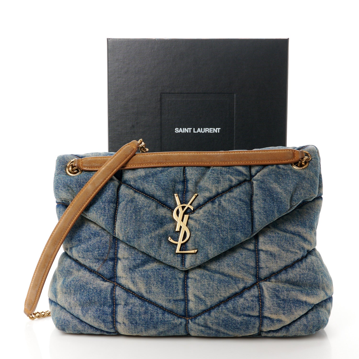 Saint Laurent Denim Quilted Medium Loulou Puffer Monogram Chain Satchel Blue Cinnamon 11 of 11