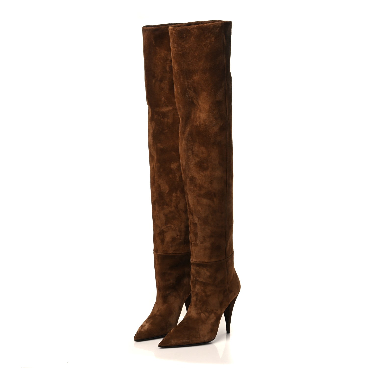 Saint Laurent Suede Kiki Over The Knee Boots 35.5 Brown 3 of 6