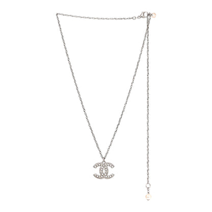 Chanel Crystal Pearl CC Necklace Silver 3 of 5